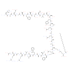 ChemSpider 2D Image | 5-[[(5S)-5-[[(2S)-2-[[(2S)-2-[[(2S)-5-amino-2-[[2-[[(2S)-2-[[(2S)-2-[[(2S)-2-[[(2S)-2-[[(2S)-2-[[(2S)-2-[[(2S)-2-[[(2S)-2-[[(2S,3R)-2-[[(2S)-2-[[(2S,3R)-2-[[2-[[(2S)-2-[[(2S)-2-[[(2S)-2-amino-3-(1H-imidazol-4-yl)propanoyl]amino]propanoyl]amino]-5-hydroxy-5-oxo-pentanoyl]amino]acetyl]amino]-3-hydroxy-butanoyl]amino]-3-phenyl-propanoyl]amino]-3-hydroxy-butanoyl]amino]-3-hydroxy-propanoyl]amino]-4-hydroxy-4-oxo-butanoyl]amino]-3-methyl-butanoyl]amino]-3-hydroxy-propanoyl]amino]-3-hydroxy-propanoyl]amino]-3-(4-hydroxyphenyl)propanoyl]amino]-4-methyl-pentanoyl]amino]-5-hydroxy-5-oxo-pentanoyl]amino]acetyl]amino]-5-oxo-pentanoyl]amino]propanoyl]amino]propanoyl]amino]-6-[[(1S)-1-[[(1S)-1-benzyl-2-[[(1S,2S)-1-[[(1S)-2-[[(1S)-2-[[(1S)-1-[[(1S)-1-[[(1S)-1-[[2-[[(1S)-1-(carboxymethylcarbamoyl)-4-guanidino-butyl]amino]-2-oxo-ethyl]carbamoyl]-4-guanidino-butyl]carbamoyl]-2-methyl-propyl]carbamoyl]-3-methyl-butyl]amino]-1-(1H-indol-3-ylmethyl)-2-oxo-ethyl]amino]-1-methyl-2-oxo-ethyl]carbamoyl]-2-methyl-butyl]amino]-2-oxo-ethyl]carbamoyl]-4-hydroxy-4-oxo-butyl]amino]-6-oxo-hexyl]amino]-2-(hexadecanoylamino)-5-oxo-pentanoic acid | C172H265N43O51