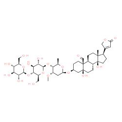 ChemSpider 2D Image | (3beta,5beta)-3-{[beta-D-Glucopyranosyl-(1->4)-beta-L-glucopyranosyl-(1->4)-2,6-dideoxy-3-O-methyl-beta-D-ribo-hexopyranosyl]oxy}-5,14-dihydroxy-19-oxocard-20(22)-enolide | C42H64O19