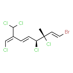 ChemSpider 2D Image | (1E,3E,5S,6S,7E)-8-Bromo-1,5,6-trichloro-2-(dichloromethyl)-6-methyl-1,3,7-octatriene | C10H10BrCl5
