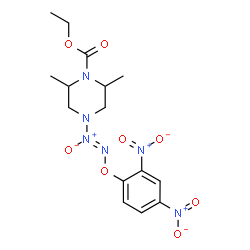ChemSpider 2D Image | Ethyl 4-[(Z)-(2,4-dinitrophenoxy)-NNO-azoxy]-2,6-dimethyl-1-piperazinecarboxylate | C15H20N6O8