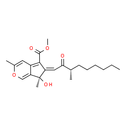 ChemSpider 2D Image | Methyl (6E,7R)-7-hydroxy-3,7-dimethyl-6-[(3S)-3-methyl-2-oxononylidene]-6,7-dihydrocyclopenta[c]pyran-5-carboxylate | C22H30O5