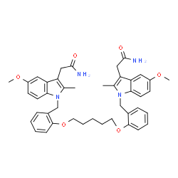 ChemSpider 2D Image | 2,2'-{1,5-Pentanediylbis[oxy-2,1-phenylenemethylene(5-methoxy-2-methyl-1H-indole-1,3-diyl)]}diacetamide | C43H48N4O6