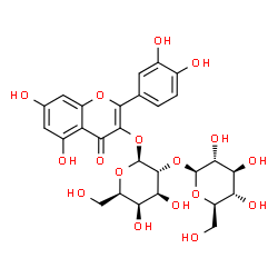 ChemSpider 2D Image | 2-(3,4-Dihydroxyphenyl)-5,7-dihydroxy-4-oxo-4H-chromen-3-yl 2-O-beta-D-glucopyranosyl-beta-D-galactopyranoside | C27H30O17