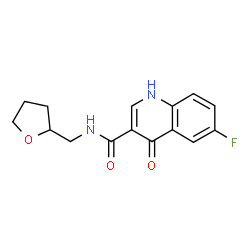 ChemSpider 2D Image | 6-Fluoro-4-oxo-N-(tetrahydro-2-furanylmethyl)-1,4-dihydro-3-quinolinecarboxamide | C15H15FN2O3