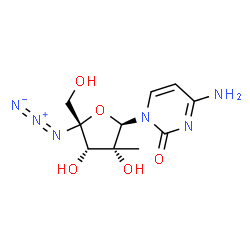 ChemSpider 2D Image | 4-Amino-1-[(2R,3R,4S,5R)-5-azido-3,4-dihydroxy-5-(hydroxymethyl)-3-methyltetrahydro-2-furanyl]-2(1H)-pyrimidinone | C10H14N6O5