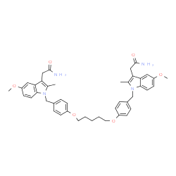 ChemSpider 2D Image | 2,2'-{1,5-Pentanediylbis[oxy-4,1-phenylenemethylene(5-methoxy-2-methyl-1H-indole-1,3-diyl)]}diacetamide | C43H48N4O6