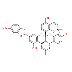 ChemSpider 2D Image | (3aS,8aR,13bR,13cS)-6-(6-Hydroxy-1-benzofuran-2-yl)-8a-(5-hydroxy-2,2-dimethyl-2H-chromen-8-yl)-2-methyl-1,8a,13b,13c-tetrahydro-3aH-benzo[3,4]isochromeno[1,8-bc]chromene-4,11-diol | C39H32O8