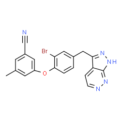 ChemSpider 2D Image | 3-[2-Bromo-4-(1H-pyrazolo[3,4-c]pyridazin-3-ylmethyl)phenoxy]-5-methylbenzonitrile | C20H14BrN5O