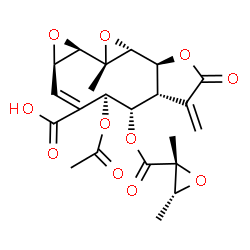 ChemSpider 2D Image | (1aR,4S,5S,5aR,8aS,8bR,9aR,9bR)-4-Acetoxy-5-({[(2R,3R)-2,3-dimethyl-2-oxiranyl]carbonyl}oxy)-9a-methyl-6-methylene-7-oxo-1a,4,5,5a,6,7,8a,8b,9a,9b-decahydrobisoxireno[7,8:9,10]cyclodeca[1,2-b]furan-3-
carboxylic acid | C22H24O11