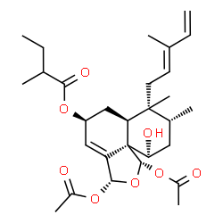 ChemSpider 2D Image | (1S,3R,5S,6aS,7R,8R,10S,10aR)-1,3-Diacetoxy-10-hydroxy-7,8-dimethyl-7-[(2E)-3-methyl-2,4-pentadien-1-yl]-3,5,6,6a,7,8,9,10-octahydronaphtho[1,8a-c]furan-5-yl 2-methylbutanoate | C29H42O8