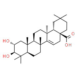 ChemSpider 2D Image | (4aS,6bR,8aR,10R,11R,12aR,12bR,14aS,14bS)-10,11-Dihydroxy-2,2,6b,9,9,12a,14a-heptamethyl-1,3,4,5,6b,7,8,8a,9,10,11,12,12a,12b,13,14,14a,14b-octadecahydro-4a(2H)-picenecarboxylic acid | C30H48O4