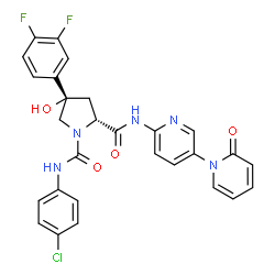ChemSpider 2D Image | (2R,4S)-N~1~-(4-Chlorophenyl)-4-(3,4-difluorophenyl)-4-hydroxy-N~2~-(2-oxo-2H-1,3'-bipyridin-6'-yl)-1,2-pyrrolidinedicarboxamide | C28H22ClF2N5O4
