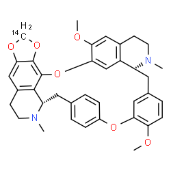ChemSpider 2D Image | (14S,27R)-22,33-Dimethoxy-13,28-dimethyl(6-~14~C)-2,5,7,20-tetraoxa-13,28-diazaoctacyclo[25.6.2.2~16,19~.1~3,10~.1~21,25~.0~4,8~.0~14,39~.0~31,35~]nonatriaconta-1(33),3,8,10(39),16,18,21(36),22,24,31,
34,37-dodecaene | C3614CH38N2O6