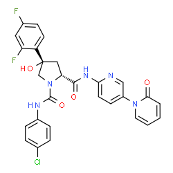 ChemSpider 2D Image | (2r,4s)-N^1^-(4-Chlorophenyl)-4-(2,4-Difluorophenyl)-4-Hydroxy-N^2^-(2-Oxo-2h-1,3'-Bipyridin-6'-Yl)pyrrolidine-1,2-Dicarboxamide | C28H22ClF2N5O4
