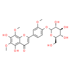 ChemSpider 2D Image | 4-(5,7-Dihydroxy-6,8-dimethoxy-4-oxo-4H-chromen-2-yl)-2-methoxyphenyl D-glucopyranoside | C24H26O13