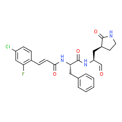 ChemSpider 2D Image | Nalpha-[(2E)-3-(4-Chloro-2-fluorophenyl)-2-propenoyl]-N-{(2S)-1-oxo-3-[(3S)-2-oxo-3-pyrrolidinyl]-2-propanyl}-L-phenylalaninamide | C25H25ClFN3O4