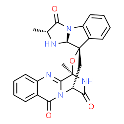 ChemSpider 2D Image | (1'R,2R,9S,9aS,12'R)-2,12'-Dimethyl-1,9a-dihydro-3'H,16'H-spiro[imidazo[1,2-a]indole-9,14'-[13]oxa[2,10,17]triazatetracyclo[10.3.2.0~2,11~.0~4,9~]heptadeca[4,6,8,10]tetraene]-3,3',16'(2H)-trione | C24H21N5O4