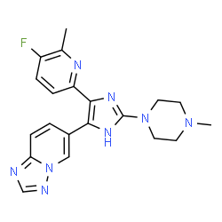 ChemSpider 2D Image | 6-[4-(5-Fluoro-6-methyl-2-pyridinyl)-2-(4-methyl-1-piperazinyl)-1H-imidazol-5-yl][1,2,4]triazolo[1,5-a]pyridine | C20H21FN8