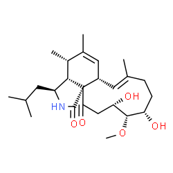 ChemSpider 2D Image | (3S,3aR,4S,6aS,7E,11S,12S,13S,15aS)-11,13-Dihydroxy-3-isobutyl-12-methoxy-4,5,8-trimethyl-3,3a,4,6a,9,10,11,12,13,14-decahydro-1H-cycloundeca[d]isoindole-1,15(2H)-dione | C25H39NO5