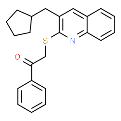 ChemSpider 2D Image | 2-(3-Cyclopentylmethyl-quinolin-2-ylsulfanyl)-1-phenyl-ethanone | C23H23NOS