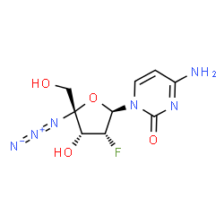 ChemSpider 2D Image | 4-Amino-1-[(2R,3R,4R,5R)-5-azido-3-fluoro-4-hydroxy-5-(hydroxymethyl)tetrahydro-2-furanyl]-2(1H)-pyrimidinone | C9H11FN6O4