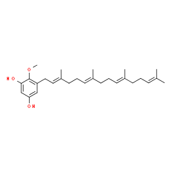 ChemSpider 2D Image | 1,3-Benzenediol, 4-methoxy-5-(3,7,11,15-tetramethyl-2,6,10,14-hexadecatetraenyl)-, (E,E,E)- | C27H40O3