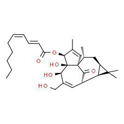 ChemSpider 2D Image | (1S,4S,5S,6R,9S,10R,12R,14R)-5,6-Dihydroxy-7-(hydroxymethyl)-3,11,11,14-tetramethyl-15-oxotetracyclo[7.5.1.0~1,5~.0~10,12~]pentadeca-2,7-dien-4-yl (2E,4Z)-2,4-decadienoate | C30H42O6