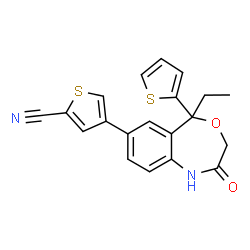 ChemSpider 2D Image | 4-[5-Ethyl-2-oxo-5-(2-thienyl)-1,2,3,5-tetrahydro-4,1-benzoxazepin-7-yl]-2-thiophenecarbonitrile | C20H16N2O2S2