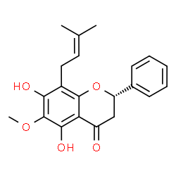 ChemSpider 2D Image | (2S)-5,7-Dihydroxy-6-methoxy-8-(3-methyl-2-buten-1-yl)-2-phenyl-2,3-dihydro-4H-chromen-4-one | C21H22O5