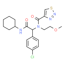 ChemSpider 2D Image | N-[1-(4-Chlorophenyl)-2-(cyclohexylamino)-2-oxoethyl]-N-(2-methoxyethyl)-1,2,3-thiadiazole-4-carboxamide | C20H25ClN4O3S