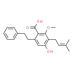 ChemSpider 2D Image | 4-Hydroxy-2-methoxy-3-(3-methyl-2-buten-1-yl)-6-(2-phenylethyl)benzoic acid | C21H24O4