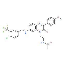 ChemSpider 2D Image | N-{2-[7-{[4-Chloro-3-(trifluoromethyl)benzyl]amino}-3-(4-methoxyphenyl)-2-oxo-1(2H)-quinoxalinyl]ethyl}acetamide | C27H24ClF3N4O3