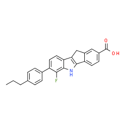 ChemSpider 2D Image | 6-Fluoro-7-(4-propylphenyl)-5,10-dihydroindeno[1,2-b]indole-2-carboxylic acid | C25H20FNO2
