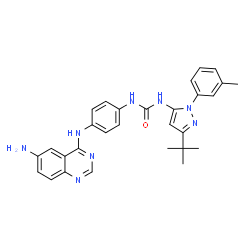ChemSpider 2D Image | 1-{4-[(6-Aminoquinazolin-4-Yl)amino]phenyl}-3-[3-Tert-Butyl-1-(3-Methylphenyl)-1h-Pyrazol-5-Yl]urea | C29H30N8O