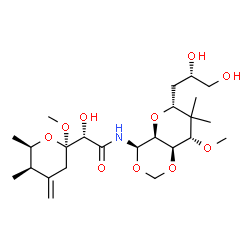 ChemSpider 2D Image | (2S)-N-{(4R,4aS,6R,8S,8aR)-6-[(2S)-2,3-Dihydroxypropyl]-8-methoxy-7,7-dimethylhexahydropyrano[3,2-d][1,3]dioxin-4-yl}-2-hydroxy-2-[(2R,5R,6R)-2-methoxy-5,6-dimethyl-4-methylenetetrahydro-2H-pyran-2-yl
]acetamide | C24H41NO10