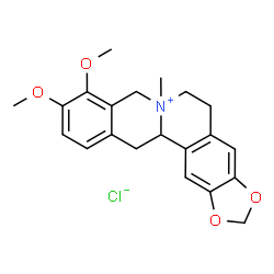 ChemSpider 2D Image | 9,10-Dimethoxy-7-methyl-5,8,13,13a-tetrahydro-6H-[1,3]dioxolo[4,5-g]isoquinolino[3,2-a]isoquinolin-7-ium chloride | C21H24ClNO4