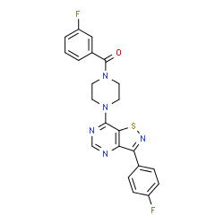ChemSpider 2D Image | (3-Fluorophenyl){4-[3-(4-fluorophenyl)[1,2]thiazolo[4,5-d]pyrimidin-7-yl]-1-piperazinyl}methanone | C22H17F2N5OS