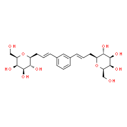ChemSpider 2D Image | (2S,3R,4R,5R,6R,2'S,3'R,4'R,5'R,6'R)-2,2'-[1,3-Phenylenedi(1E)-1-propene-1,3-diyl]bis[6-(hydroxymethyl)tetrahydro-2H-pyran-3,4,5-triol] | C24H34O10