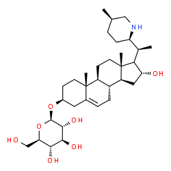 ChemSpider 2D Image | (3beta,16alpha,17xi,20S)-16-Hydroxy-20-[(2R,5R)-5-methyl-2-piperidinyl]pregn-5-en-3-yl beta-D-glucopyranoside | C33H55NO7