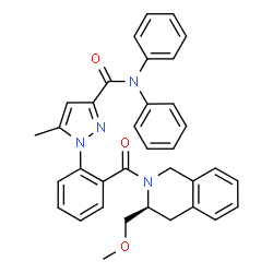 ChemSpider 2D Image | 1-(2-{[(3S)-3-(Methoxymethyl)-3,4-dihydro-2(1H)-isoquinolinyl]carbonyl}phenyl)-5-methyl-N,N-diphenyl-1H-pyrazole-3-carboxamide | C35H32N4O3