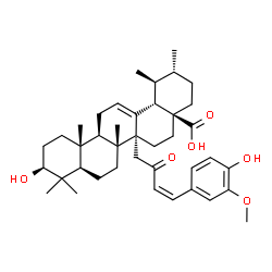 ChemSpider 2D Image | (1S,2R,4aS,6aR,6bR,8aR,10S,12aR,12bR,14bS)-10-Hydroxy-6a-[(3Z)-4-(4-hydroxy-3-methoxyphenyl)-2-oxo-3-buten-1-yl]-1,2,6b,9,9,12a-hexamethyl-1,3,4,5,6,6a,6b,7,8,8a,9,10,11,12,12a,12b,13,14b-octadecahydr
o-4a(2H)-picenecarboxylic acid | C40H56O6