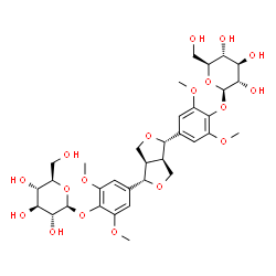 ChemSpider 2D Image | 4-{(1S,3aR,4S,6aR)-4-[4-(beta-L-Glucopyranosyloxy)-3,5-dimethoxyphenyl]tetrahydro-1H,3H-furo[3,4-c]furan-1-yl}-2,6-dimethoxyphenyl beta-D-glucopyranoside | C34H46O18