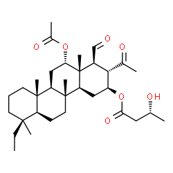ChemSpider 2D Image | (1S,2S,3S,4aS,4bR,6aS,7S,10aS,10bR,12S,12aS)-12-Acetoxy-2-acetyl-7-ethyl-1-formyl-4b,7,10a,12a-tetramethyloctadecahydro-3-chrysenyl (3R)-3-hydroxybutanoate | C33H52O7