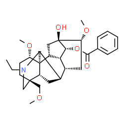 ChemSpider 2D Image | (1alpha,9xi,14alpha,16alpha)-20-Ethyl-13-hydroxy-1,16-dimethoxy-4-(methoxymethyl)aconitan-14-yl benzoate | C31H43NO6