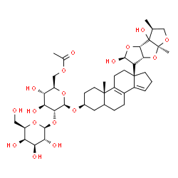 ChemSpider 2D Image | (3beta)-13-[(2S,3S,3aR,4aS,7S,7bS)-2,7a-Dihydroxy-4a,7-dimethyloctahydrodifuro[2,3-b:2',3'-d]furan-3-yl]-10-methylgona-8,14-dien-3-yl 6-O-acetyl-2-O-beta-D-galactopyranosyl-beta-D-glucopyranoside | C42H62O17