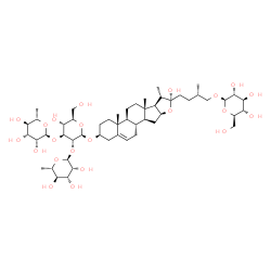 ChemSpider 2D Image | (3beta,22R,25S)-3-{[6-Deoxy-alpha-L-mannopyranosyl-(1->2)-[6-deoxy-alpha-L-mannopyranosyl-(1->3)]-beta-D-glucopyranosyl]oxy}-22-hydroxyfurost-5-en-26-yl beta-D-glucopyranoside | C51H84O22