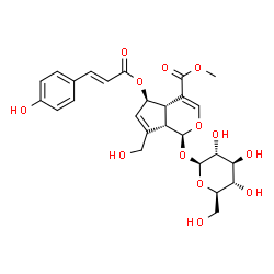 ChemSpider 2D Image | Methyl (1S,4aS,5R,7aS)-1-(beta-D-glucopyranosyloxy)-7-(hydroxymethyl)-5-{[(2E)-3-(4-hydroxyphenyl)-2-propenoyl]oxy}-1,4a,5,7a-tetrahydrocyclopenta[c]pyran-4-carboxylate | C26H30O13