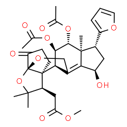 ChemSpider 2D Image | Methyl [(1S,2S,3R,4R,5S,6R,8R,13S,16R)-3,4-diacetoxy-6-(2-furyl)-8-hydroxy-5,15,15-trimethyl-19-oxo-12,14-dioxapentacyclo[11.3.3.0~1,13~.0~2,10~.0~5,9~]nonadec-9-en-16-yl]acetate | C31H38O11