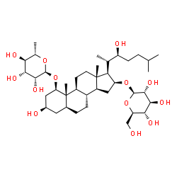 ChemSpider 2D Image | (1beta,3beta,5alpha,16beta,22S)-1-[(6-Deoxy-alpha-L-mannopyranosyl)oxy]-3,22-dihydroxycholestan-16-yl beta-D-glucopyranoside | C39H68O13