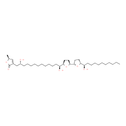 ChemSpider 2D Image | (5S)-3-[(2R,13S)-2,13-Dihydroxy-13-{(2S,2'S,5R,5'R)-5'-[(1R)-1-hydroxyundecyl]octahydro-2,2'-bifuran-5-yl}tridecyl]-5-methyl-2(5H)-furanone | C37H66O7